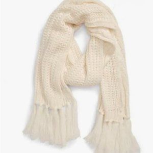 Treasure & Bond Fringe Cable Knit White Scarf NWT